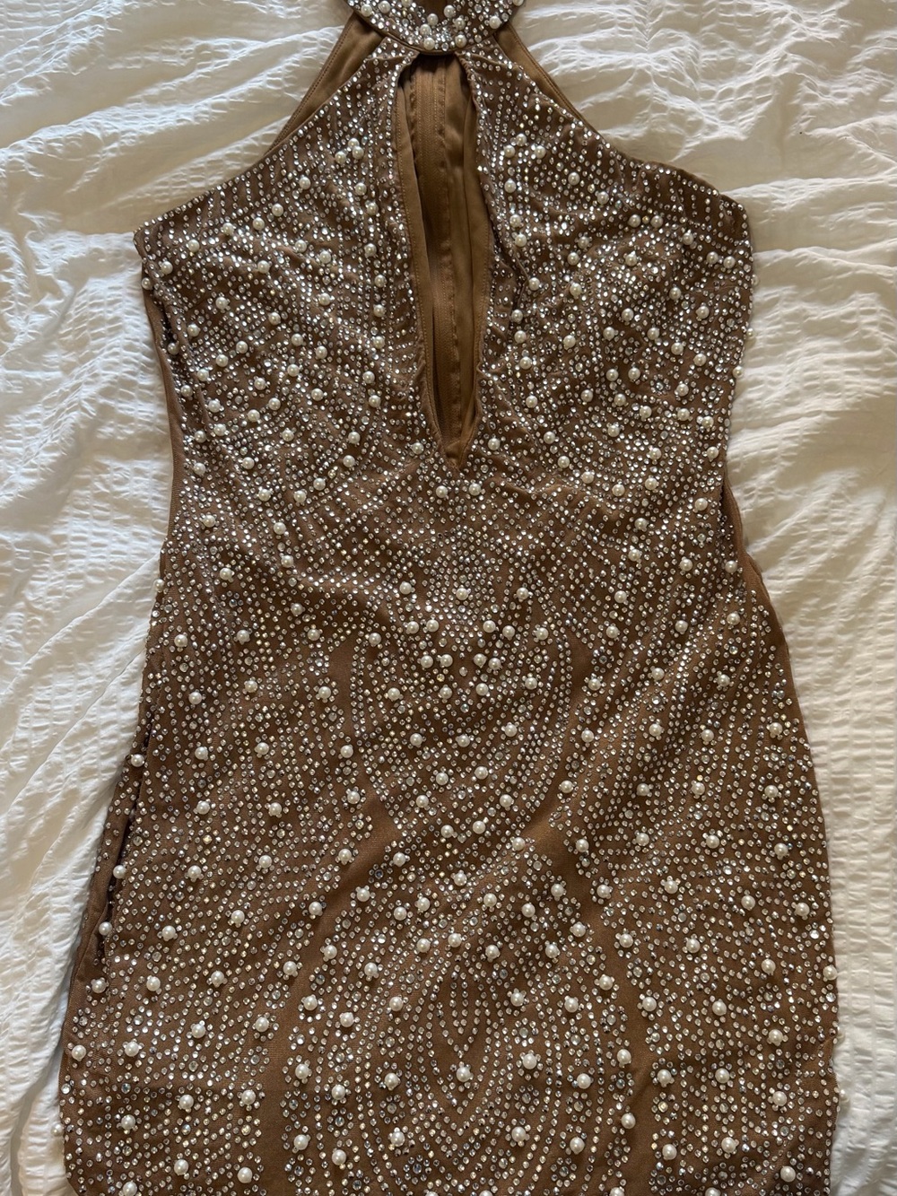 Embellished Halter Neck Brown Evening Dress Fashion Nova